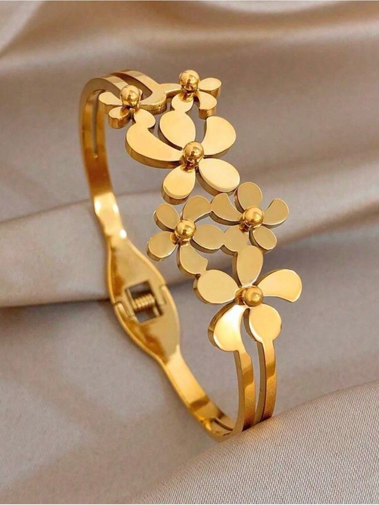 Anthropologie Jewelry - Gold Floral Cuff Bracelet